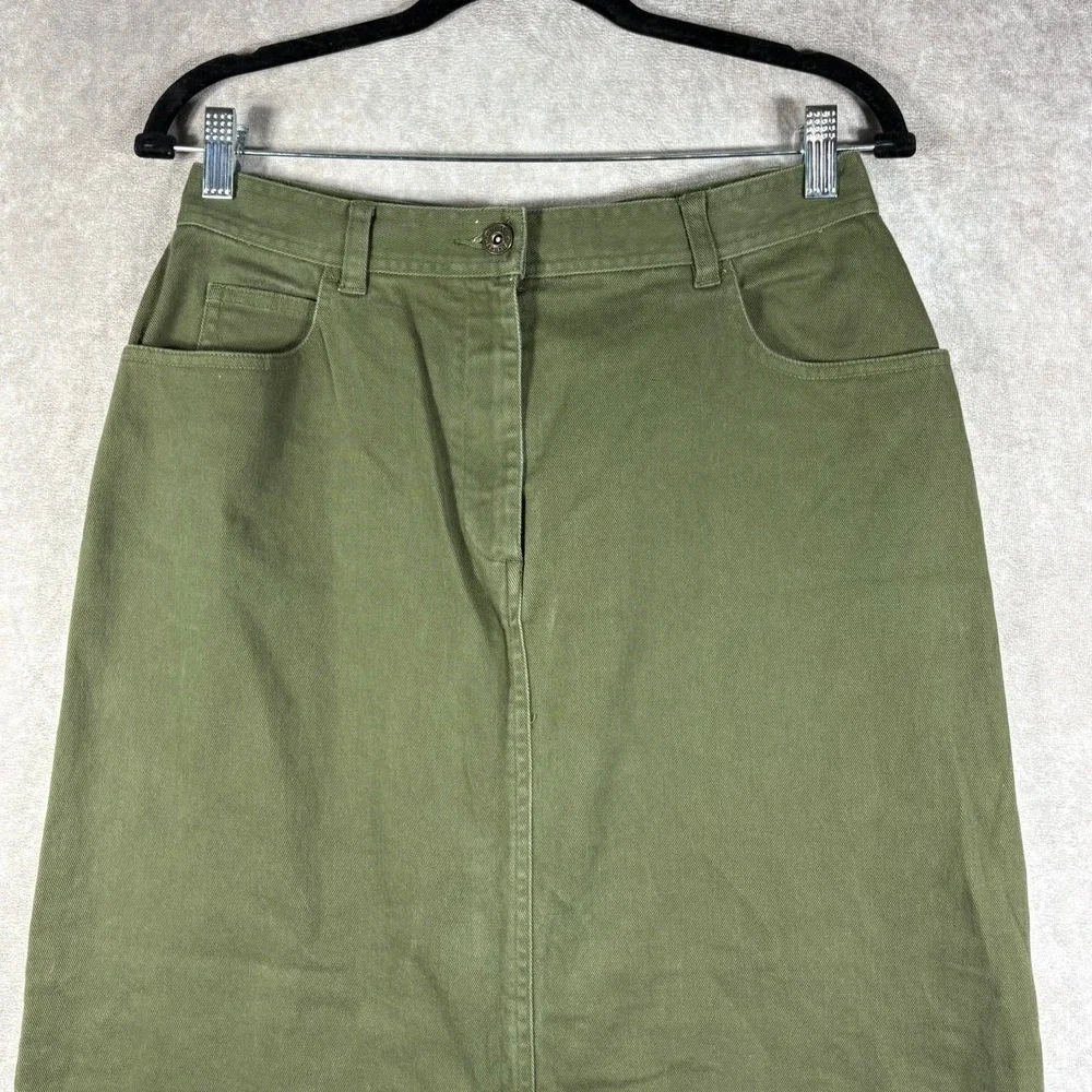 Christopher & Banks Maxi Skirt Womens Size 10 Green Denim Stretch Front Slit